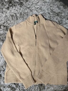 Vintage Ralph Lauren Beige Zip-Front Womens Sweater